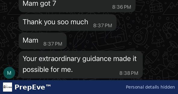 IELTS result shared by a PrepEve student: Band 7, student's thank-you message. Personal details hidden.